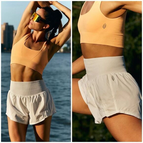 Free People Carpe Diem White Athletic Running Shorts Size Medium Relaxed Fit New - Picture 1 of 9